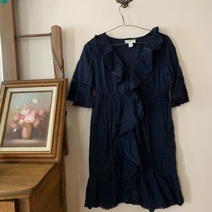 LOFT Ruffle Dress Blue